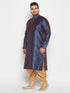 Vastramay Men's Plus Size Navy Blue Zari Weaved Kurta Dhoti Set